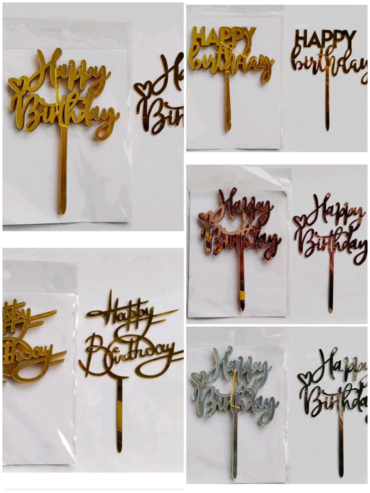 Super Value Bulk Pack Happy Birthday Imported Acrylic Toppers 5" Long + Appx (10 Pcs Pack) 1 mm Thick Appx
