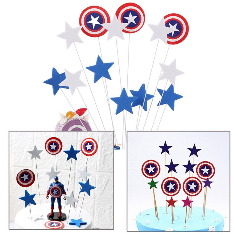 12 Stics Captain America Cake Decoration Cup Cake Paper Decoration