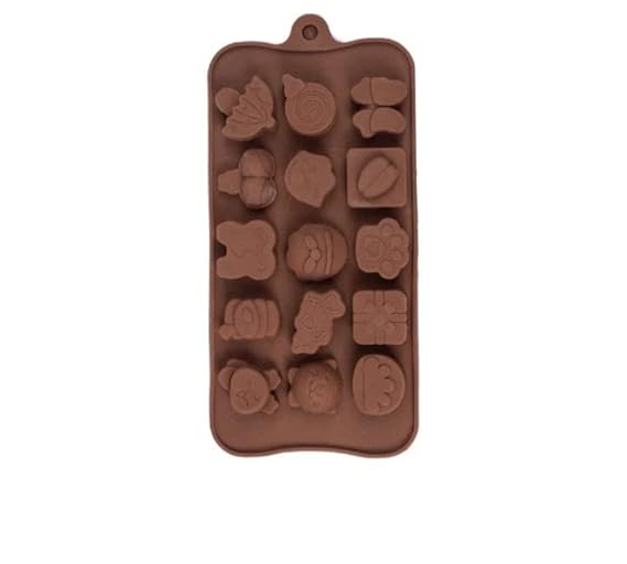15-Cavity - Christmas Theme Silicone Chocolate Mould - Fun Cartoon Shapes - Non-Stick Baking & Candy Making Tray - 1 Piece