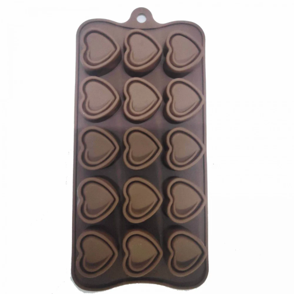 15-Cavity - Double-Layer Heart Shaped Silicone Chocolate Mould - Non-Stick Baking & Candy Making Tray - 1 Piece