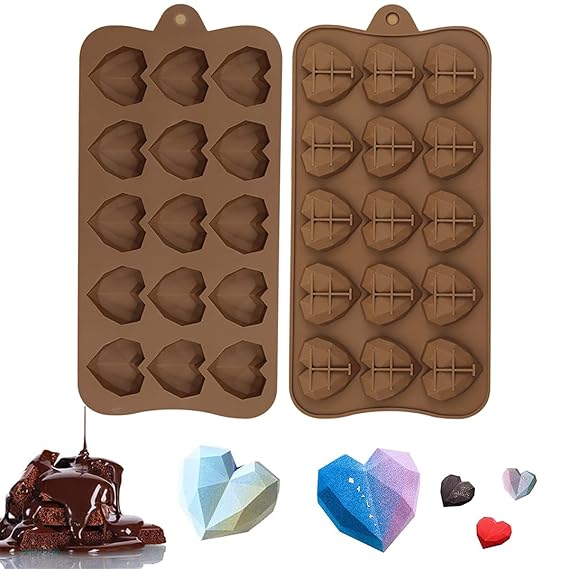 15 Cavity - Geometry Heart Design Silicone Chocolate Mould - Pack of 1