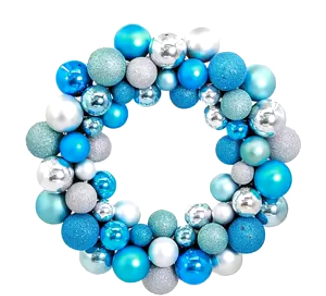 17" Dia 4" Height Wreath Of Balls - Silver and Blue