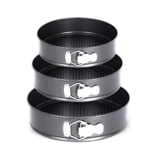 18cm, 20cm, 22cm Tin Cake Mould Round Shape Making Tray - 3-Pieces - Black - Non Stick