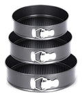 24cm, 26cm, 28cm Tin Cake Mould Round Shape Making Tray - 3-Pieces - Black - Non Stick