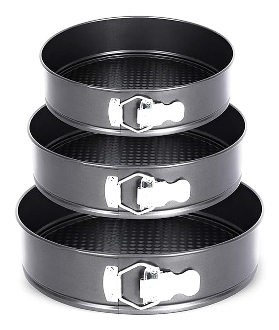 24cm, 26cm, 28cm Tin Cake Mould Round Shape Making Tray - 3-Pieces - Black - Non Stick