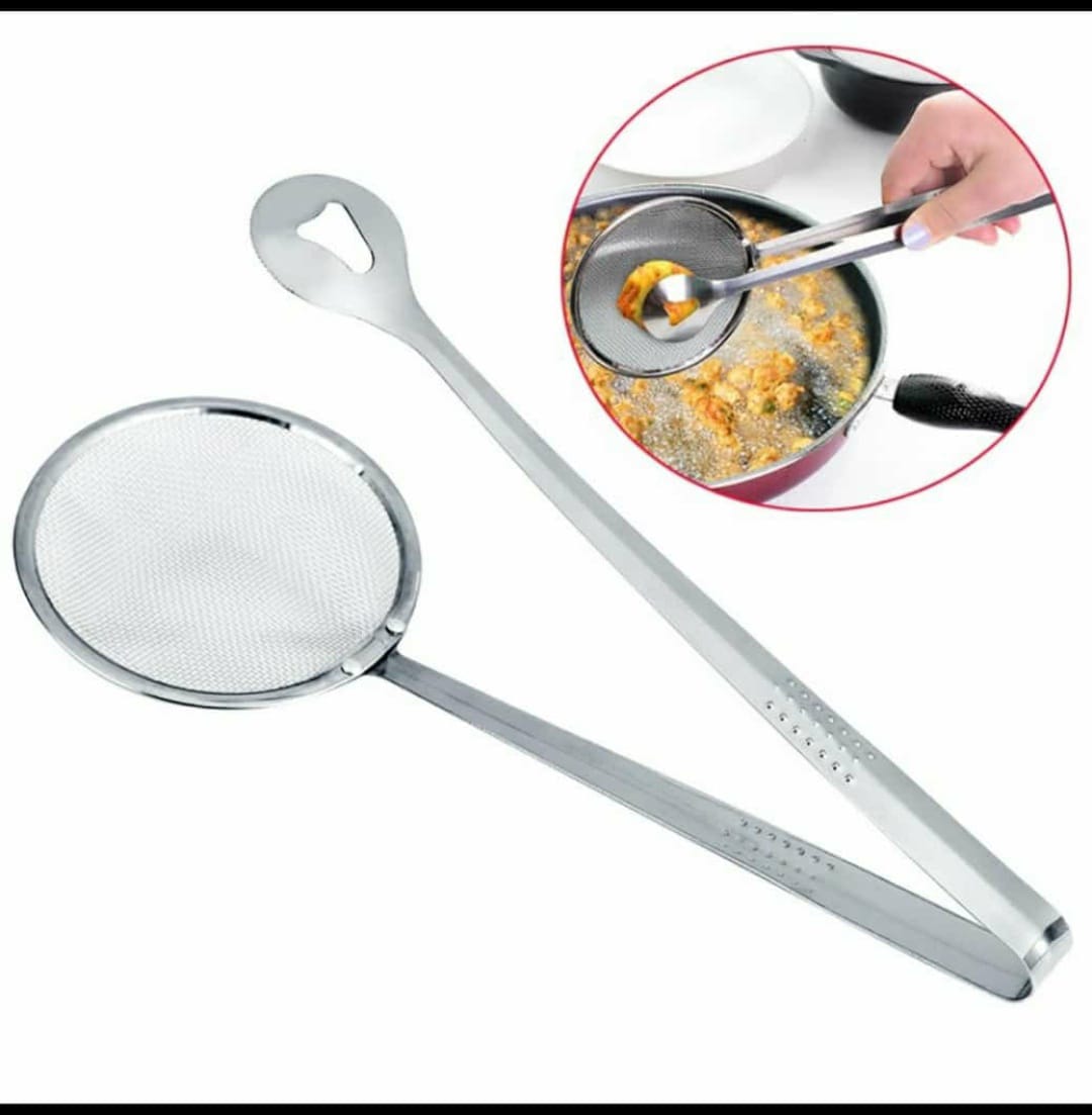 2 In 1 Stainless Steel Deep Fry Strainer And Filter Spoon Set With Clip