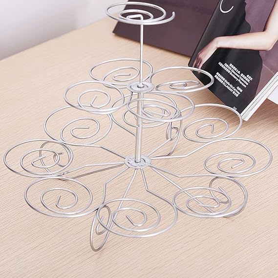 3-Tier Metal Cupcake Stand with Spiral Holders - 13-Piece Cupcake & Dessert Display Stand - Elegant Party & Bakery Stand - Pack of 1