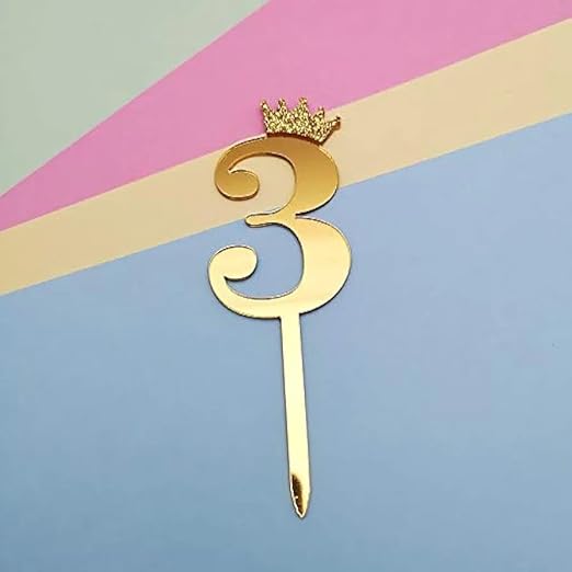 3 Number Imported Crown Acrylic Glitter Number Topper