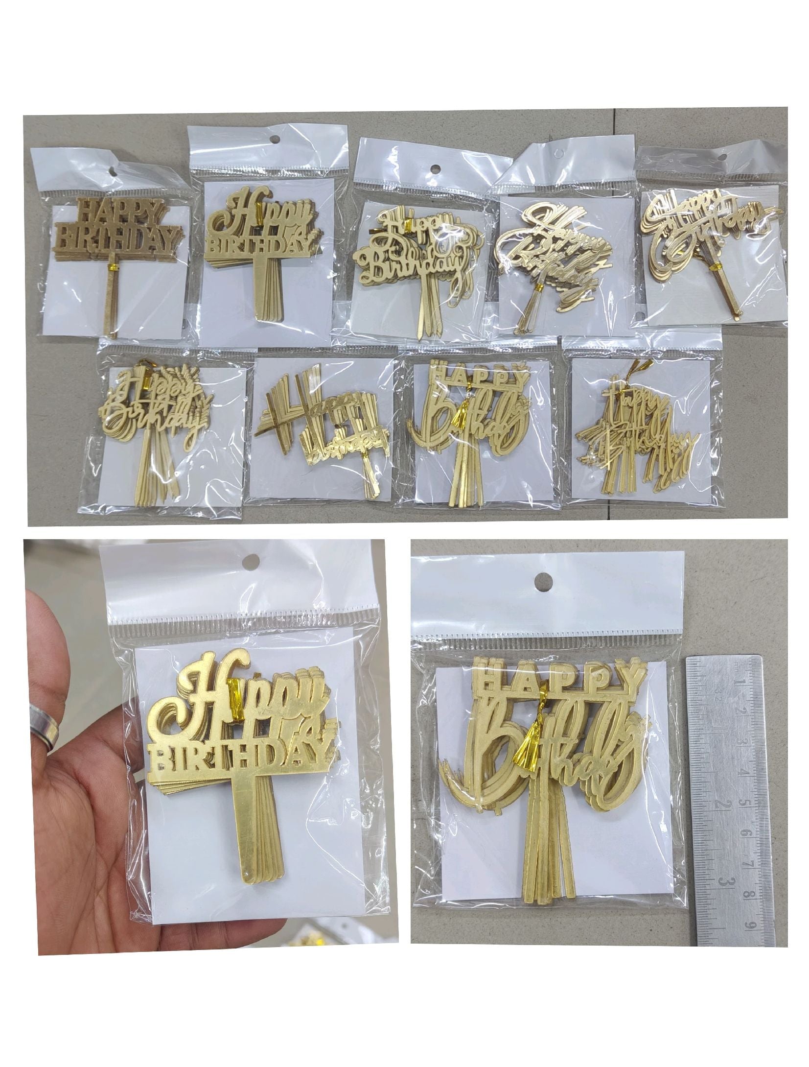 3" Appx Acrylic Happy Birthday Toppers Pack of 10 Pcs Mix Design