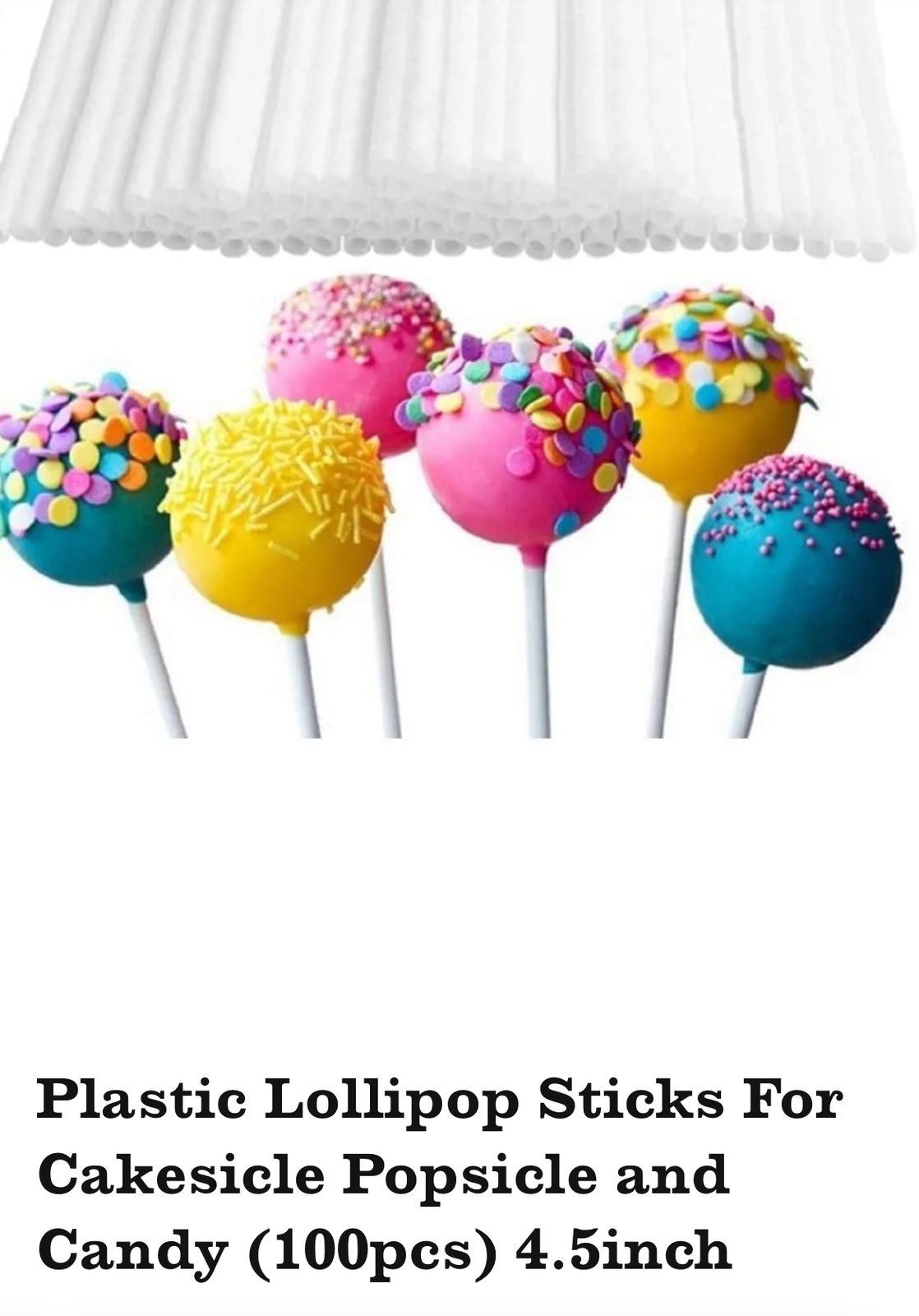 4.5 Inch Plastic Lollipop Stick 100 Pcs Pack Appx