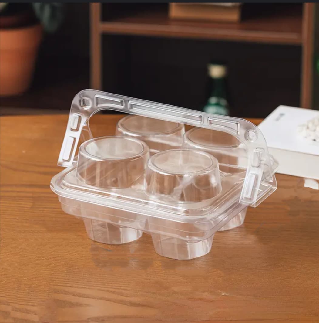 4 Pcs Transparent Cup Cake Box With Handle