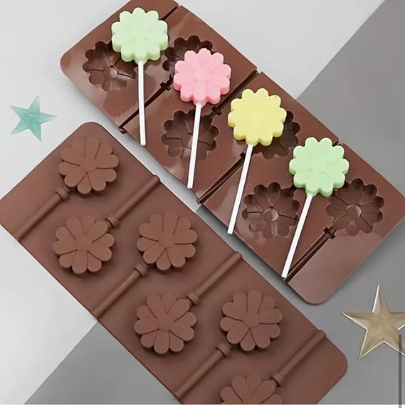 6 Cavity - Daisy Flower Lollipop Silicone Chocolate Mould - Pack of 1