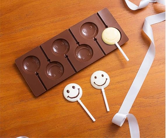 6 Cavity - Smiley Face Lollipop Silicone Chocolate Mould - Pack of 1