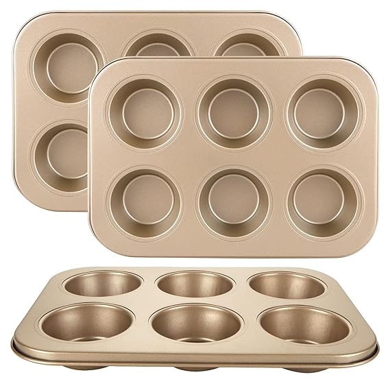 6 Slot Tray Cup Muffin Pan Tins Mould - Baking Cupcake - Non-Stick Mould - Reusable Tray Pan Mould - Non-Stick (Chrome Gold)