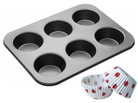 6 Slot Tray Cup Muffin Pan Tins Mould - Baking Cupcake - Non-Stick Mould - Reusable Tray Pan Mould - Non-Stick (Black)