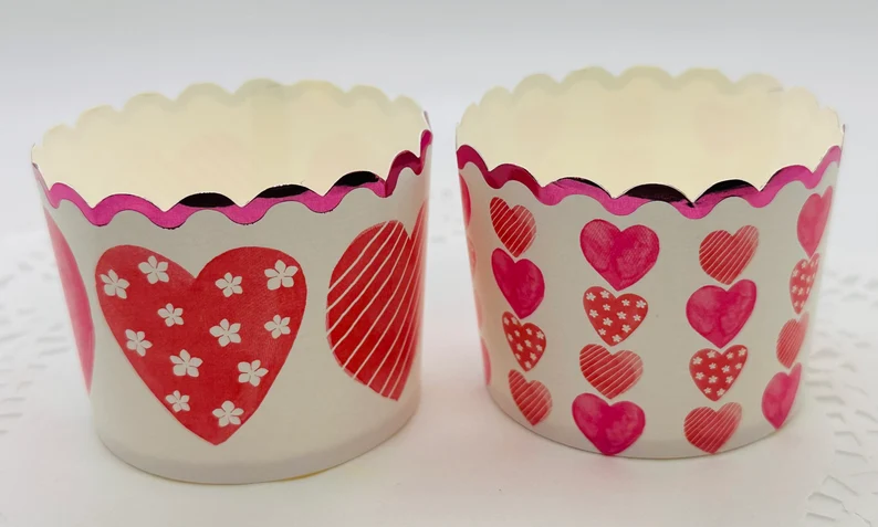 6 cm - Cupcake Paper Cups - Heart Design Baking Liners - Pack of 50
