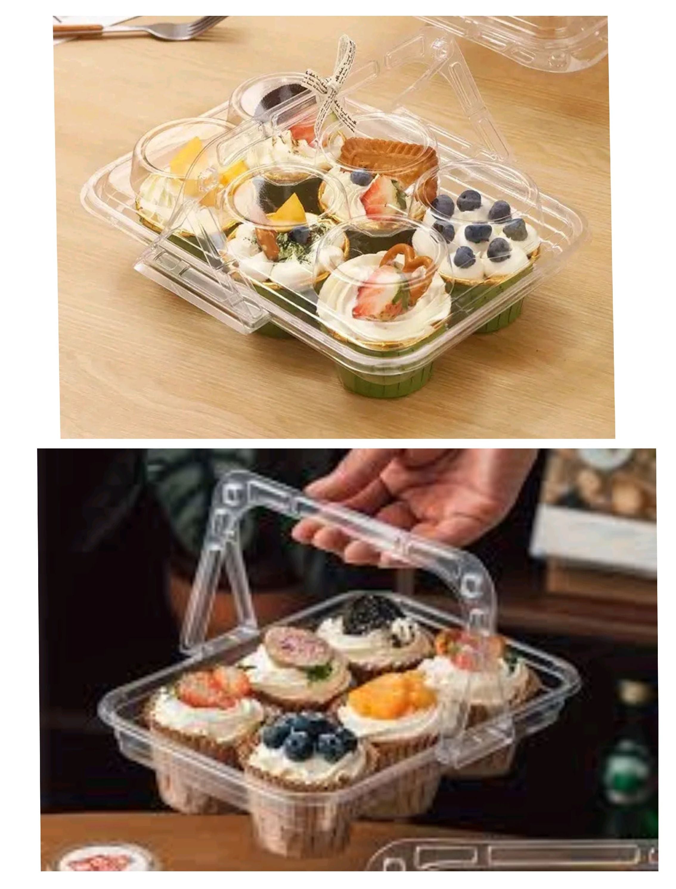 6 Pcs Transparent Cup Cake Box With Handle