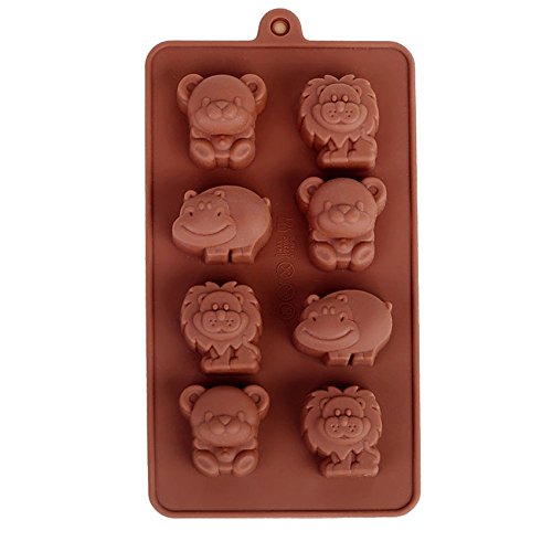 8-Cavity - Bear, Lion and Hippo Shape Silicone Chocolate Mold - Non-Stick Baking & Candy Making Tray - 1 Piece
