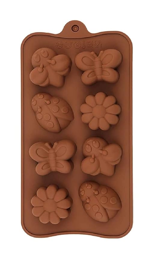 8-Cavity - Flower, Butterfly & Ladybug Shape Silicone Chocolate Mold - Non-Stick Baking & Candy Making Tray - 1 Piece