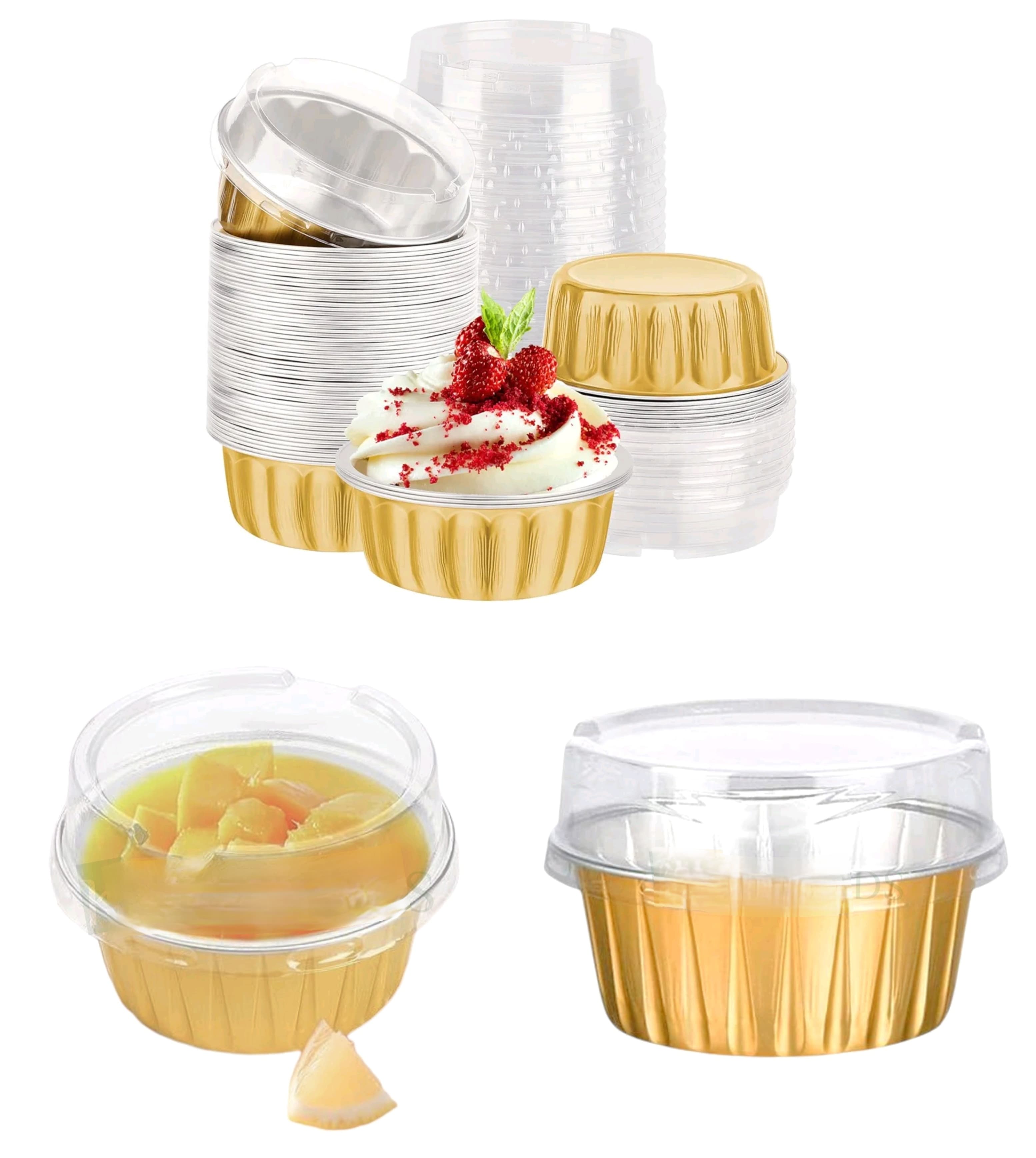 Aluminium Tin Foil With Dome Lid Bake & Serve Cup | Aluminium Containers | Non-Stick Foil Baking Pack Of 100 Pcs