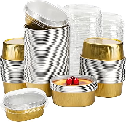Aluminum Foil Baking Containers with Transparent Lid - Rectangle Tins - Bake N Serve - Pack of 100 - 175 ml