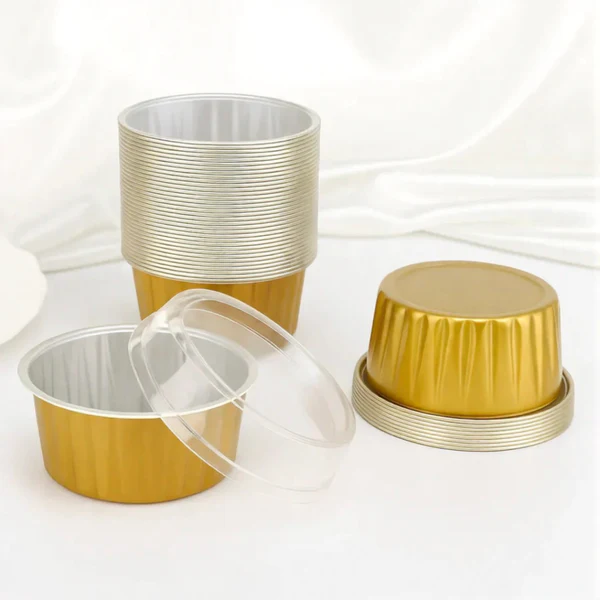Aluminum Foil Baking Containers with Transparent Lid - Round Tins - Bake N Serve - Pack of 100