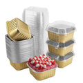 Aluminum Foil Baking Containers with Transparent Lid - Square Tins - Bake N Serve - Pack of 100 - 300 ML