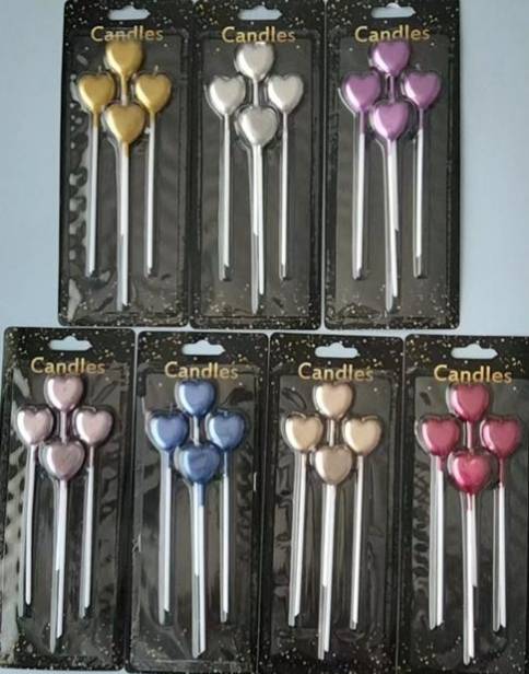 Assorted Metallic Colours Heart Shape Candle 4 pcs Packet