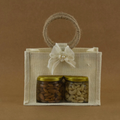 Beige & Cream 4 Jar Jute Gift Bag with Window & Round Handles - Pack of 1