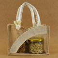 Beige & Cream Jute Gift Bag with Window & Handle - Pack of 1
