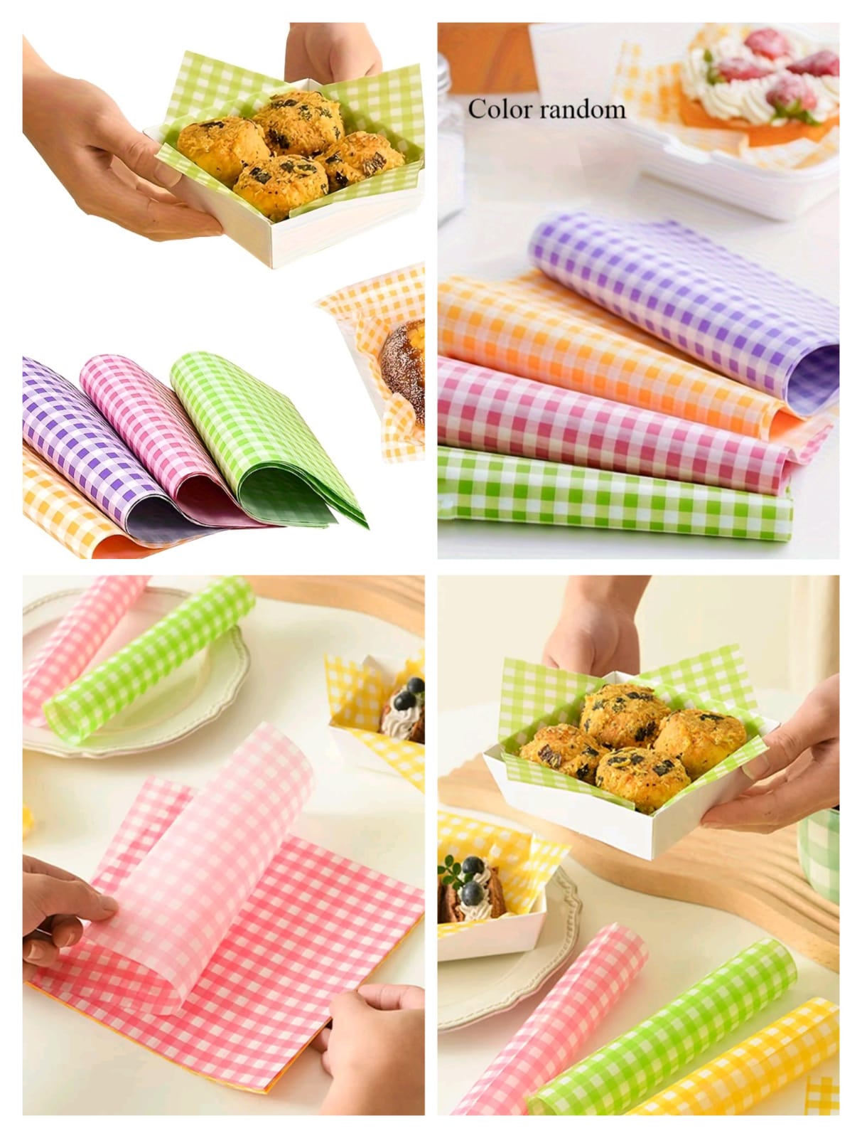 Bento Liner Oil Absorbing 15x15 cm (6x6" Apprx) Paper Baking 100 Pcs Per Pack - Checks Print