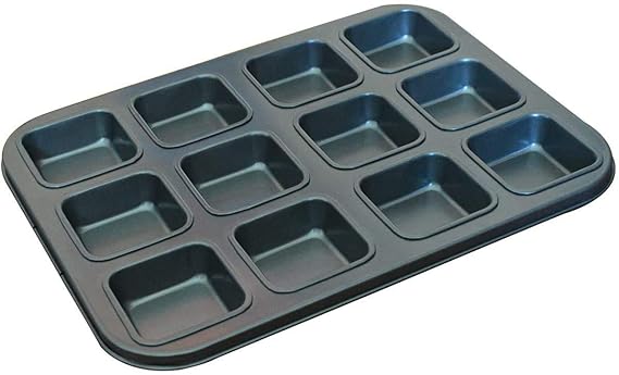 Brownie Cake Pan, 12-Cavity Non-Stick Square Muffin Pan Blondie Bakeware, Heavy Duty Carbon Steel Pan for Oven Baking