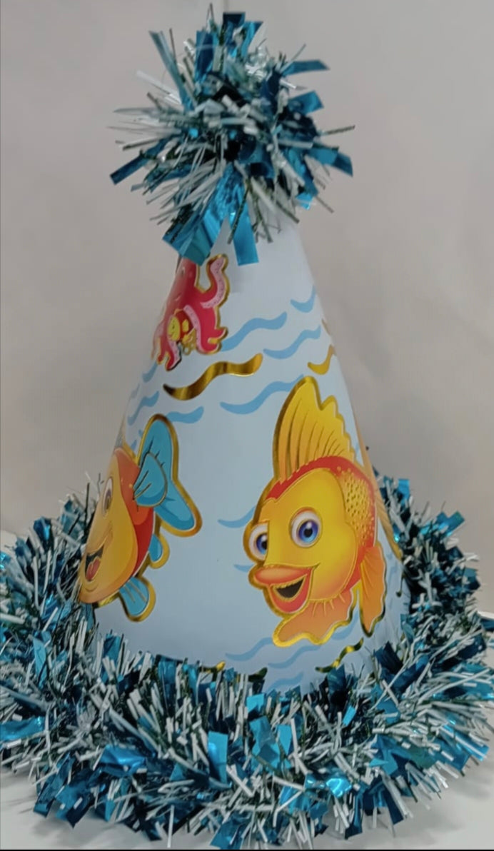 Cap - Gold Leaf Print Under Sea Fish Frill Long Height