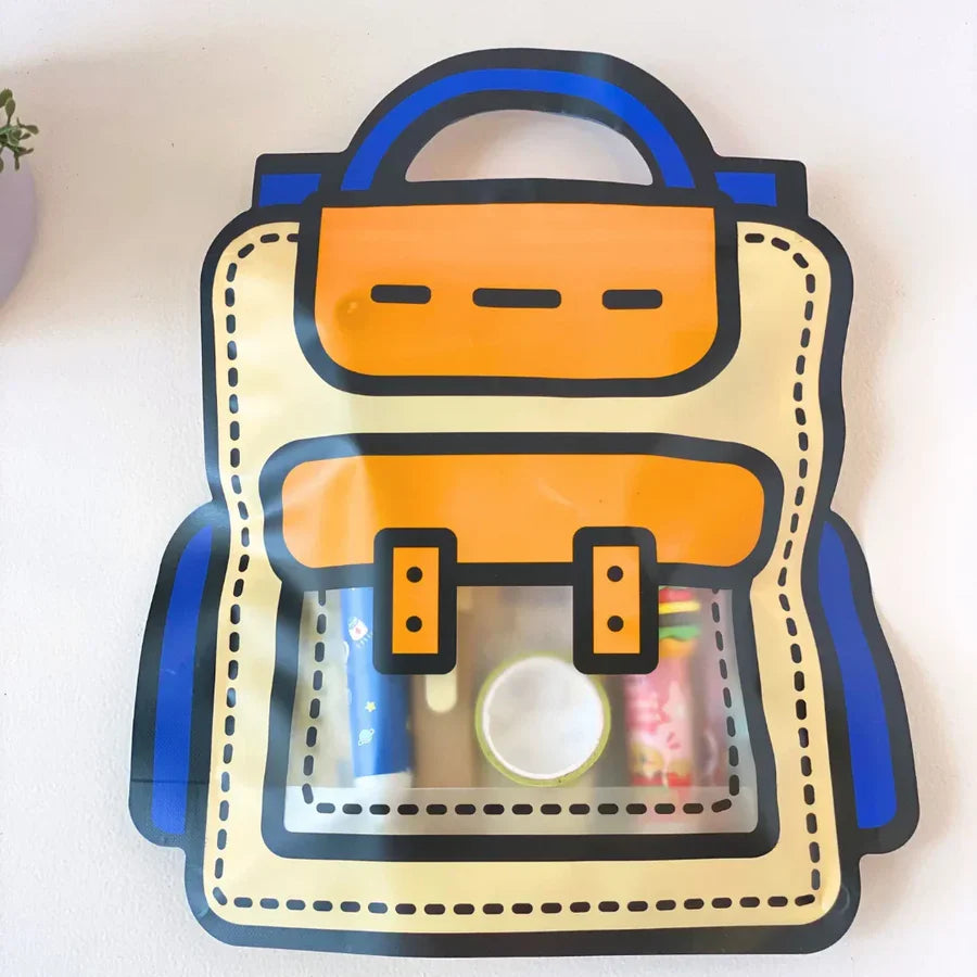 Cartoon Backpack Zip Lock Pouch - Orange - Treat Storage Bag For Birthday - Fancy Zip Lock Pouches - Pack Of 50