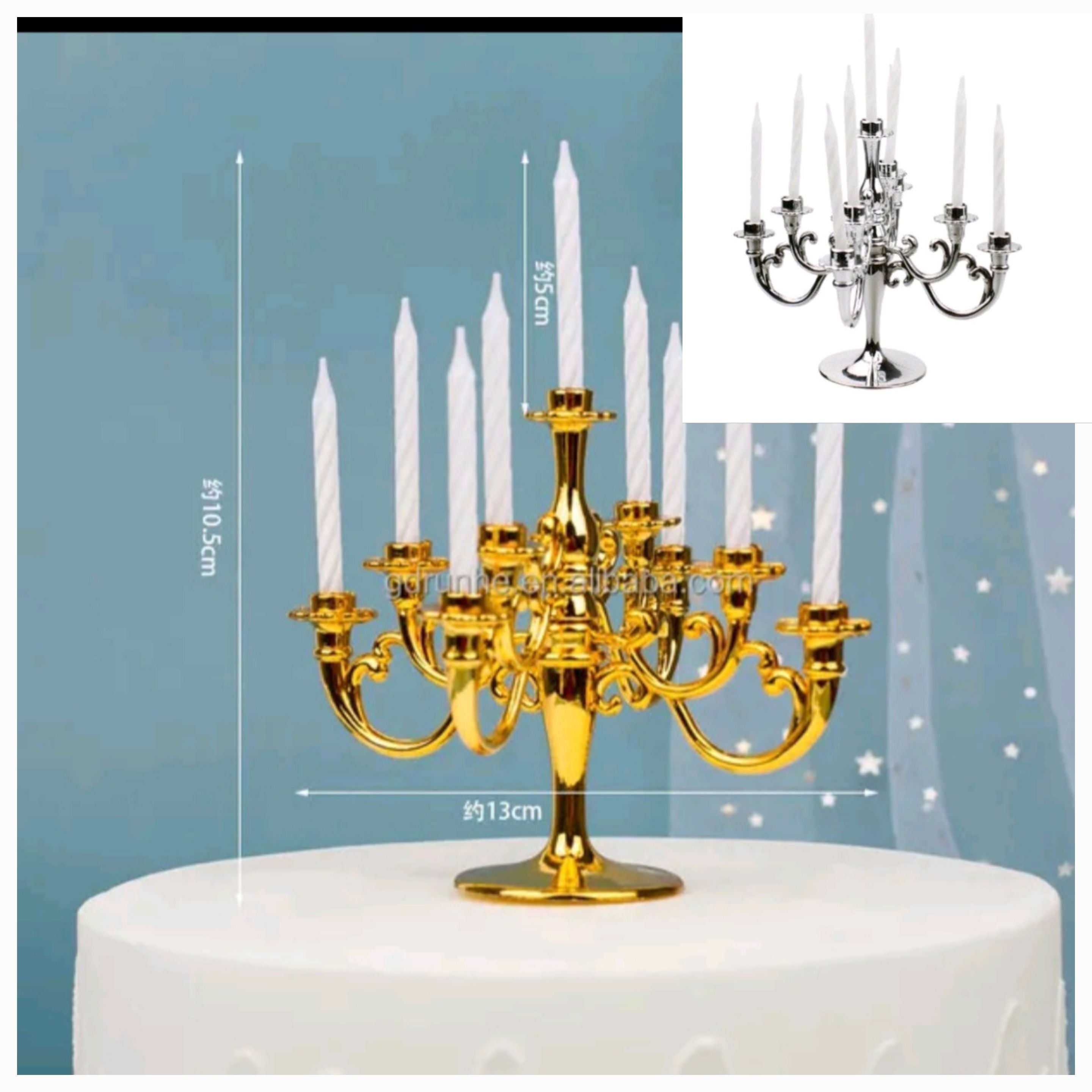 Chandelier Candle Stick 13.7 cm With Candles - Golden & Silver Color