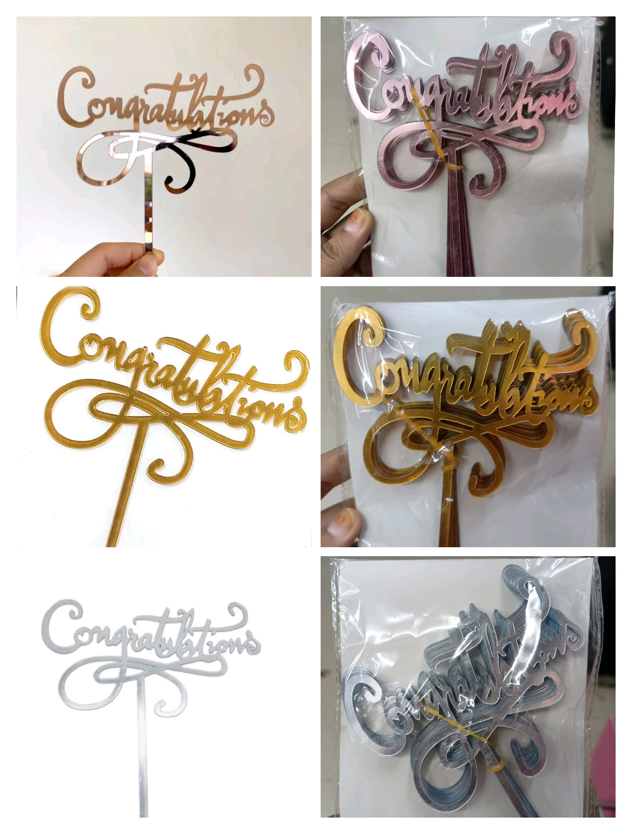 "Congratulations" 10 Pcs Bulk Packing Imported Acrylic Toppers 5"+++ 1 mm Thick Appx