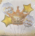 Crown 5 Pcs Set Foil Balloon - Gold and White Theme