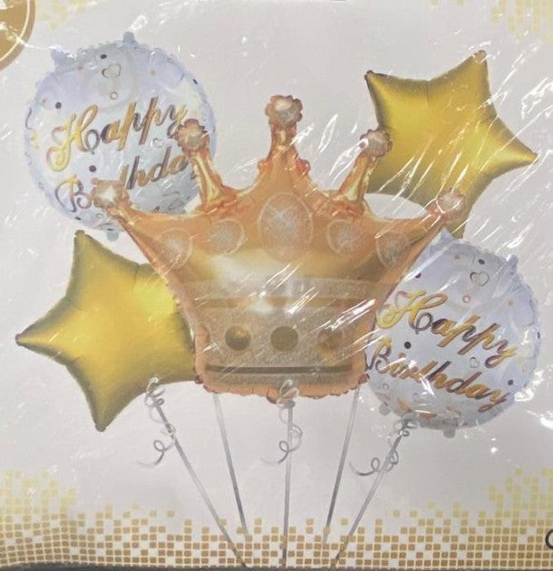 Crown 5 Pcs Set Foil Balloon - Gold and White Theme