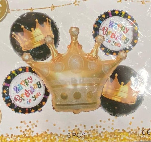 Crown 5 Pcs Set Foil Balloon - Gold and Black Theme