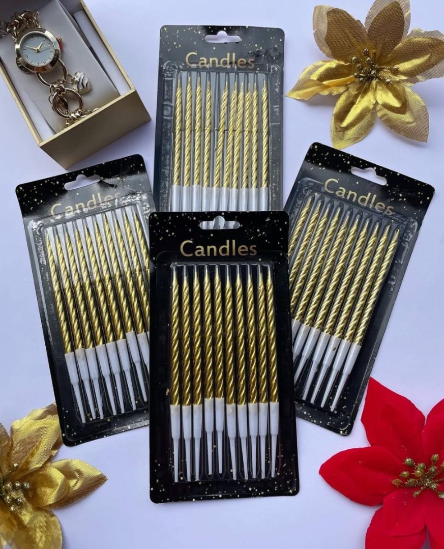 Golden Designer Twisted Metallic Cake Candle 10 pcs Per Pack