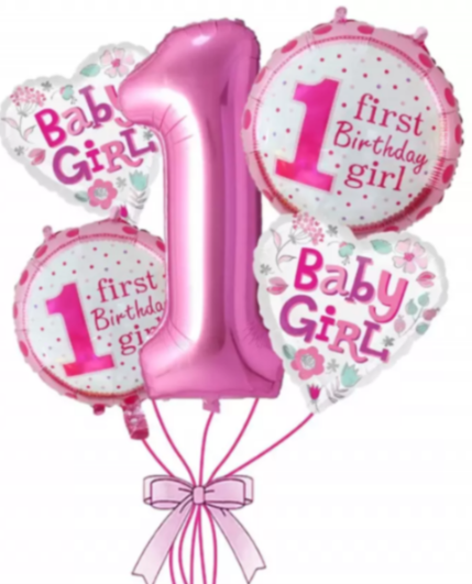 First Birthday Girl Theme 5 Pcs Foil Set