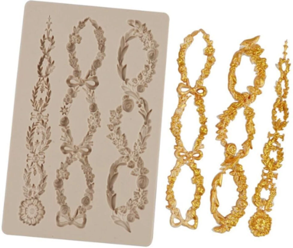 Floral Garland & Oval Frame Silicone Mould - 1 Piece