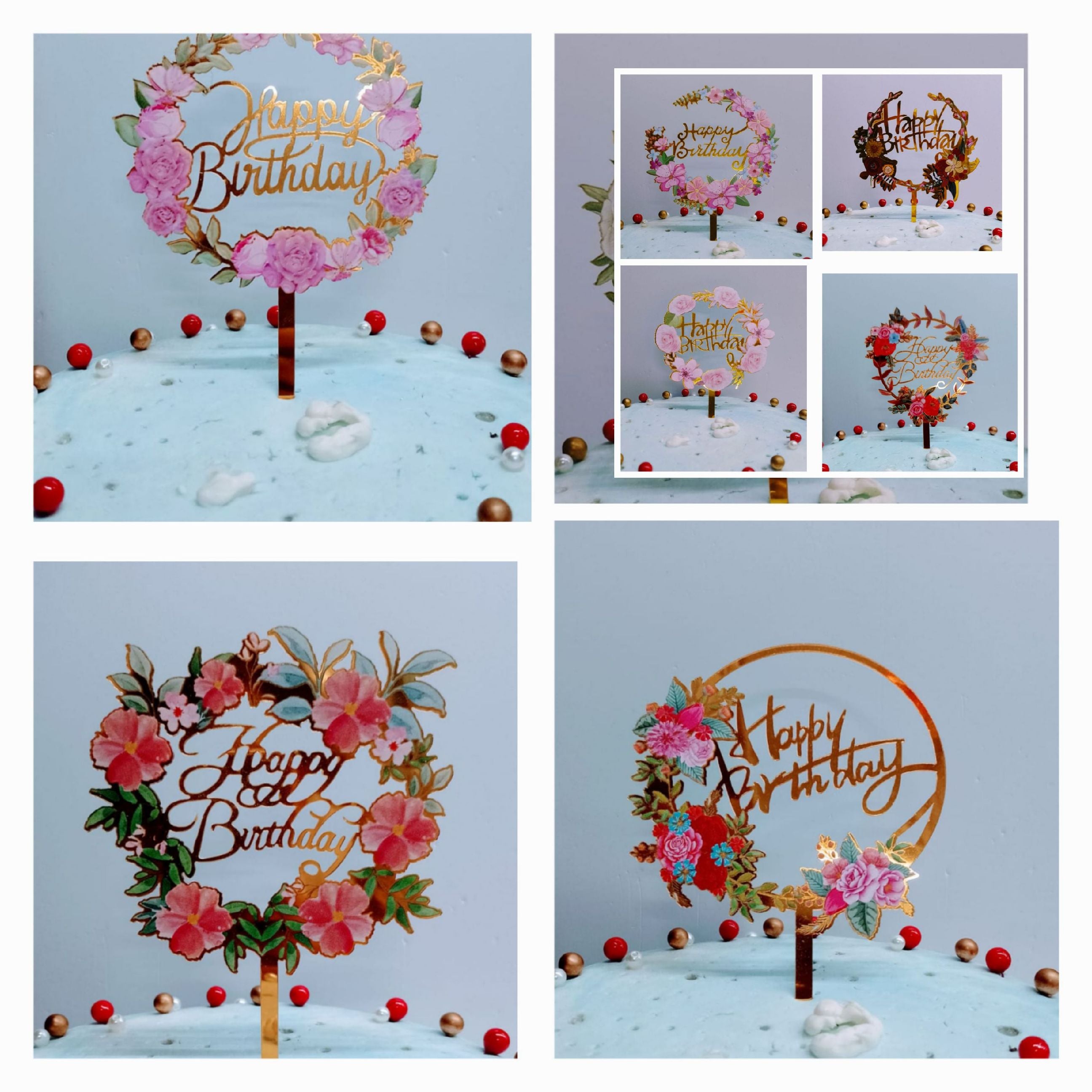 Flower Print Happy Birthday Topper Assorted