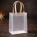 Frosted Matte Gift Bag with Wood - Textured Handles - Translucent PVC Party Favor & Retail Packaging