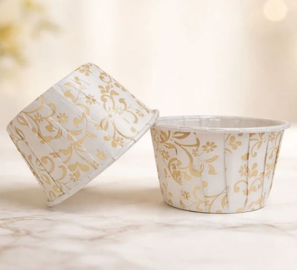 Gold Floral Design Cupcake Liners - Premium Baking Cups - Pack of 100