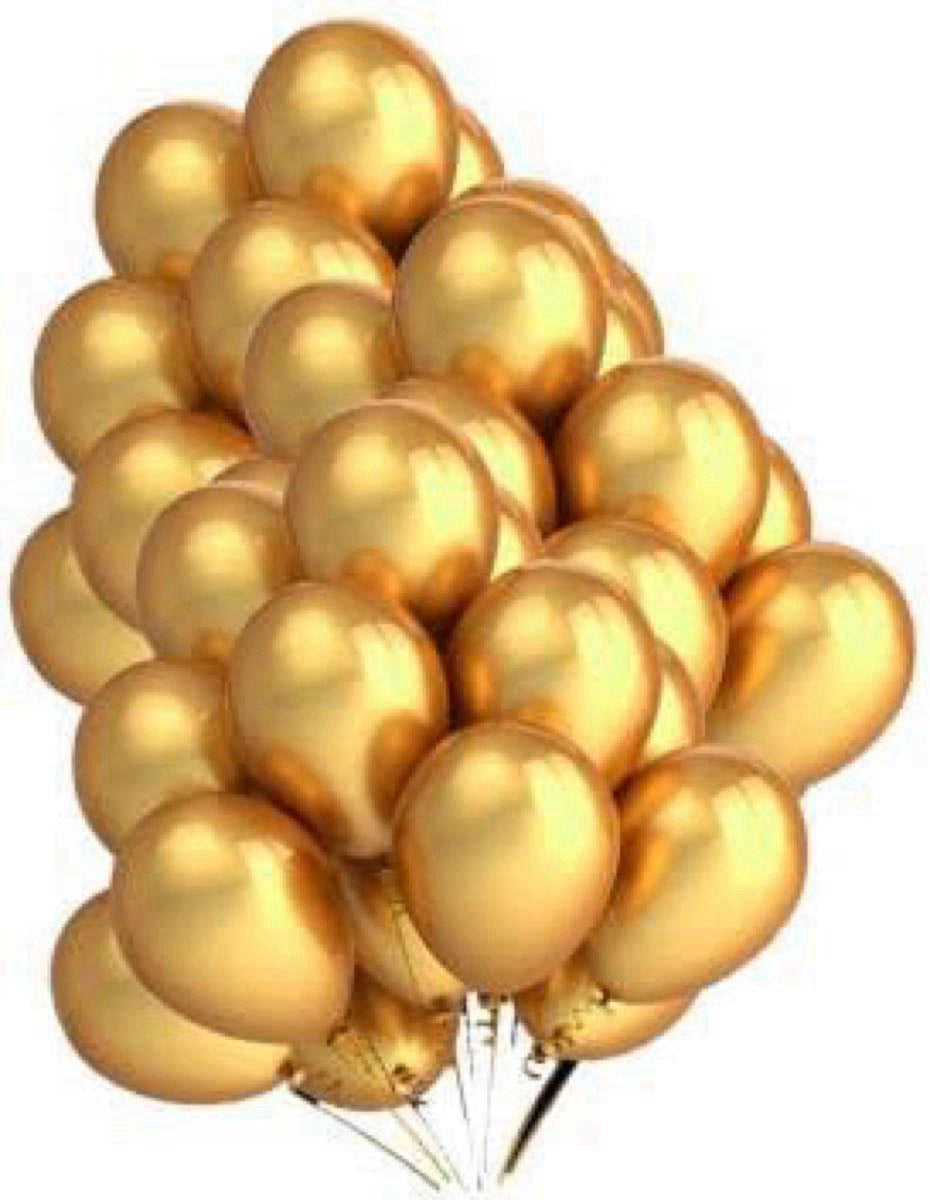Golden Metallic Latex Balloons - 50 Pcs