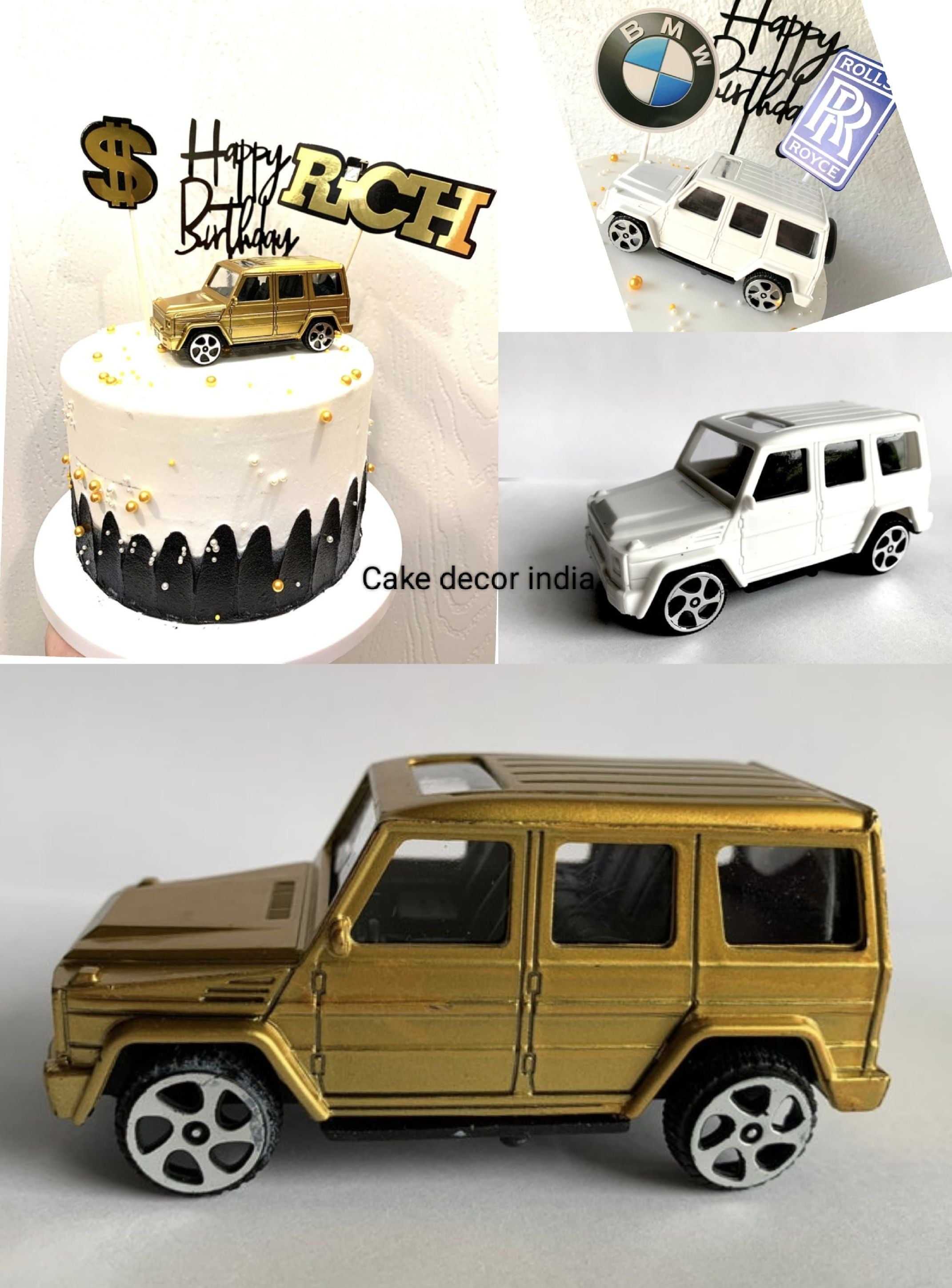 G Wagon Car Figurines Cake Topper Golden , White Colour