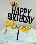 HBD Princess With Crown Topper Gold / Black
