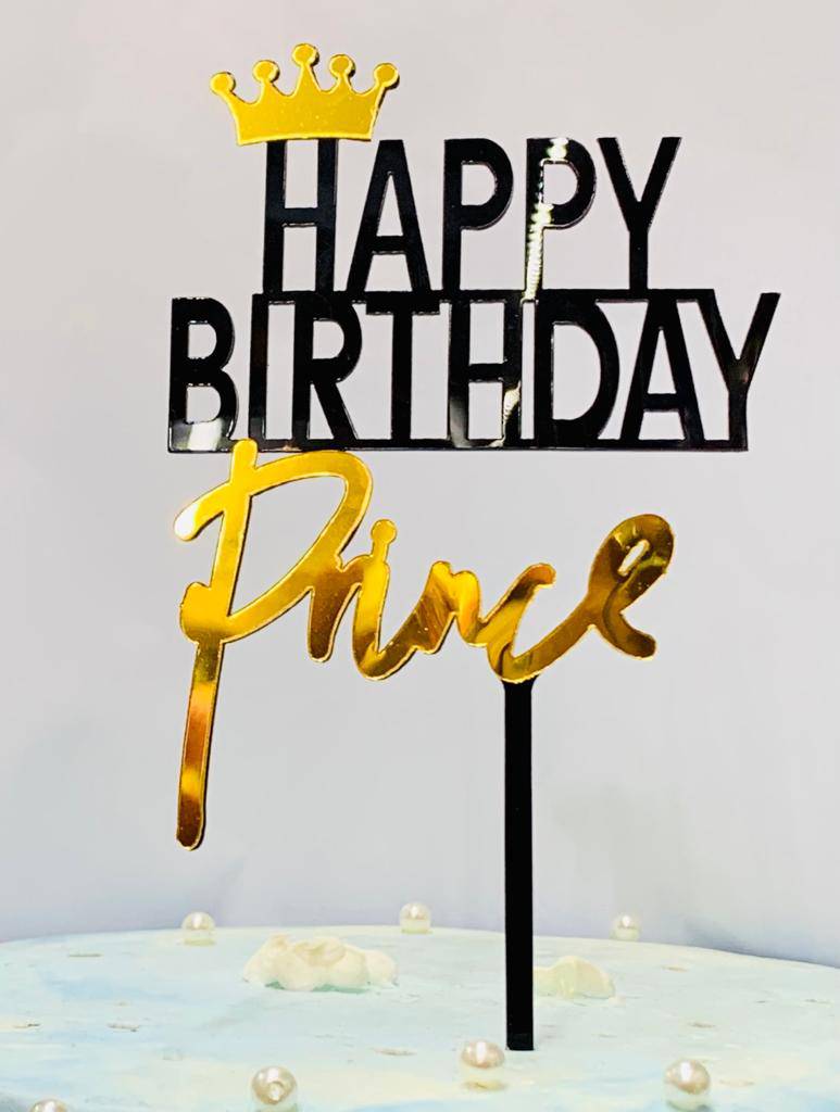 HBD Prince With Crown Topper Gold / Black