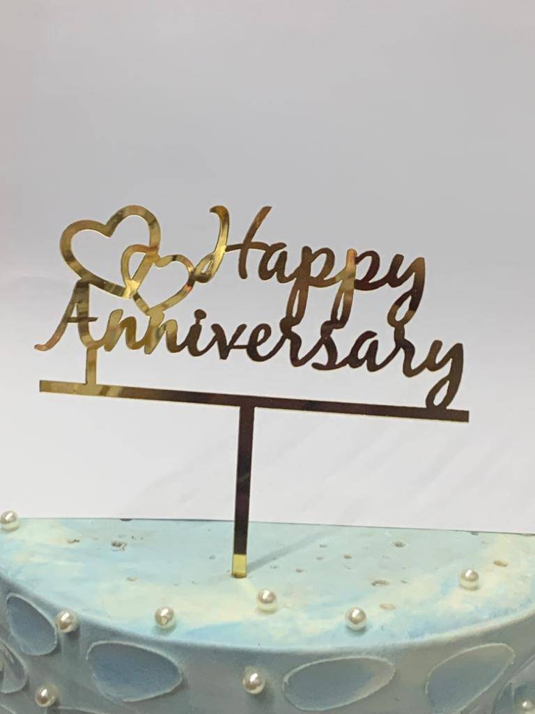 Happy Anniversary Imported Cake Topper Golden
